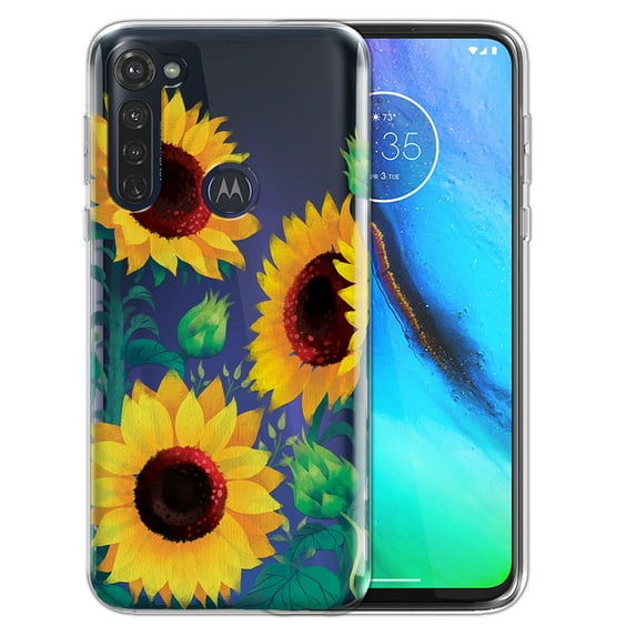 FINCIBO Soft TPU Clear Case Slim Protective Cover for Motorola Moto G Stylus 6.4" 2020, Sunflower Portrait