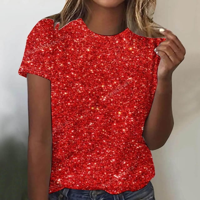 Fiudx Tops para Mujer Camiseta Informal de Manga Corta con Cuello Redondo y Estampado a La Moda para Mujer