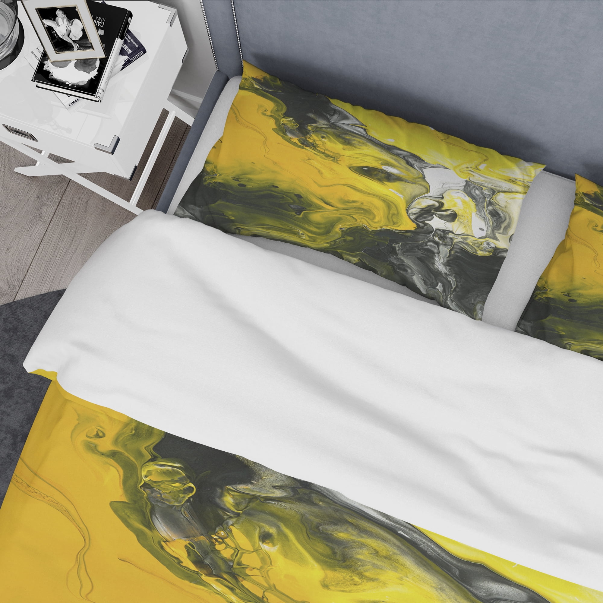 Designart 'Hand Painted Acrylic Marble with Yellow and Black' Modern & Contemporary Duvet Cover Set