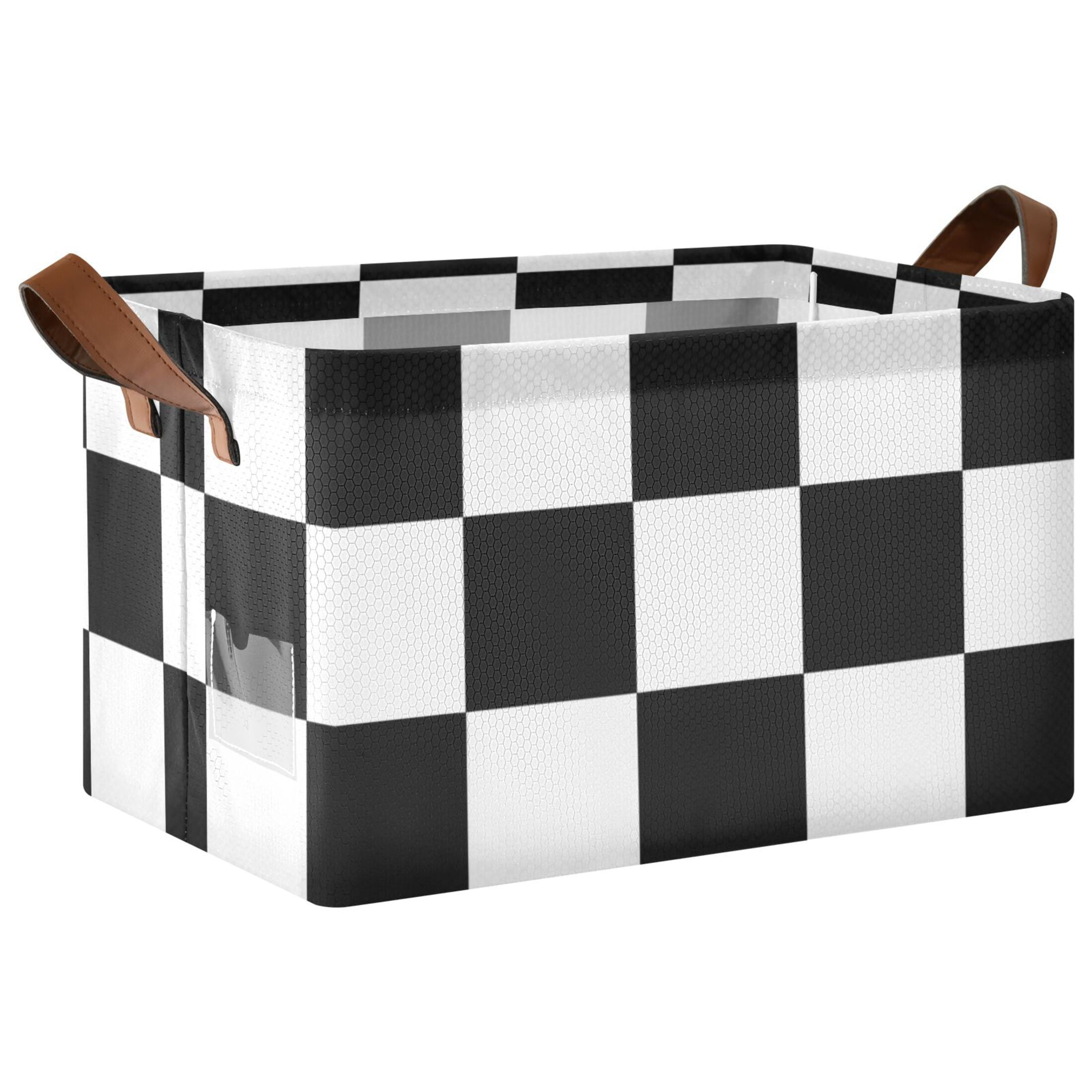 Ryvnso White and Black Checkered Grid Art Pattern Storage Bins Large Basket Foldable Cube Toys Organizer with Handles 2 PCs