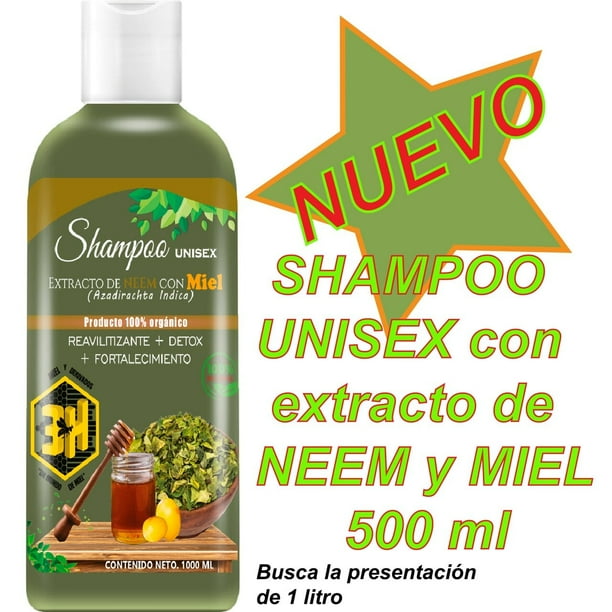 Shampoo 3H Miel y Derivados 3H Extracto de Neem 500 ml Revitalizante Detox y Fortalecimiento Capilar