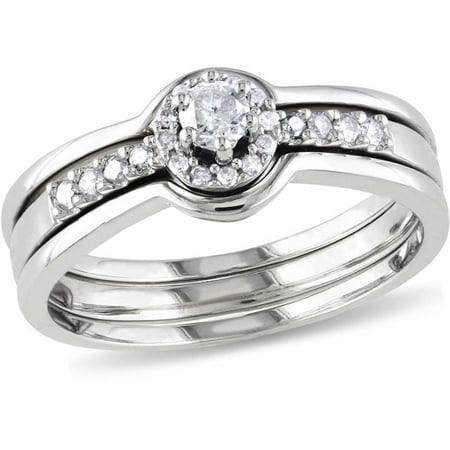 Miabella 1/4 Carat T.W. Round Diamond 3-Piece Bridal Set in Sterling Silver