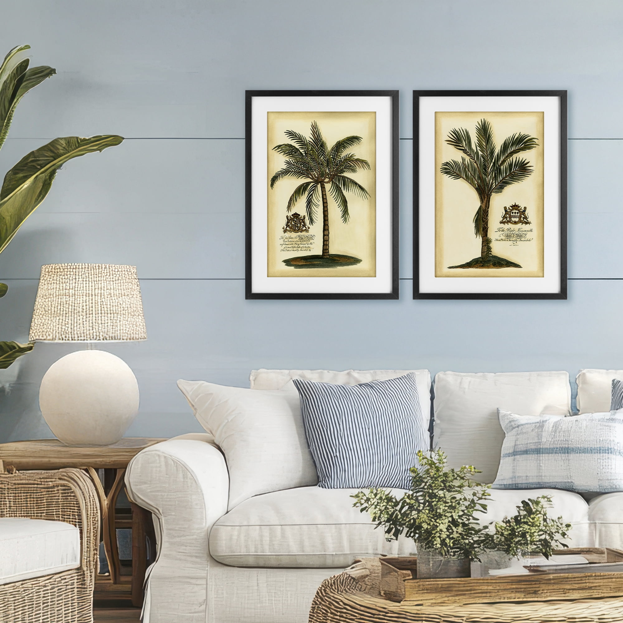 Stupell Industries Vintage Historical Palms 2 Piece Black Framed Print Under Glass Set, design by Vision Studio
