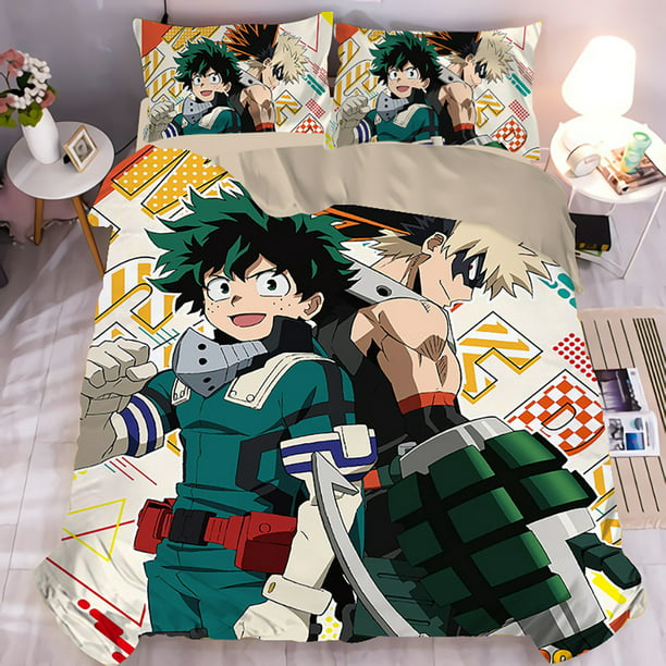 New Anime My Hero Academia Bedding Bed Set 3D Cool Deku Bakugou Todoroki  Toga Action Figures Duvet Cover + 2 Pillowcases 