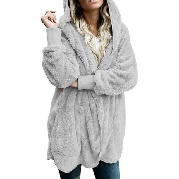 Chaqueta con capucha para mujer, abrigo de gran tamaño, chaqueta de felpa de invierno, abrigo de invierno de manga larga, cárdigan cálido, sudadera con capucha, cárdigan con bolsillos,