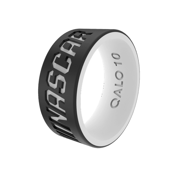 QALO Men's Black/White Nascar Strata Ring Size 11