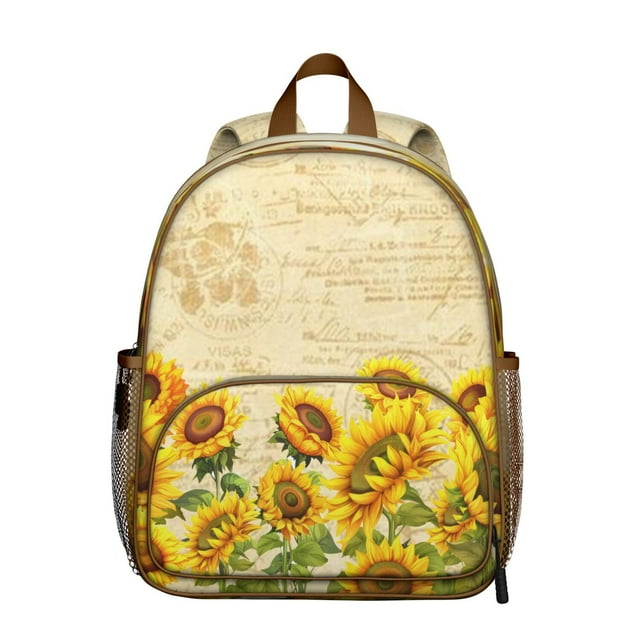Yellow Rustic Students Backpack - Boho Sunflower and Butterfly Design with Vintage Floral and Bee Pattern, Durable Lightweight Oxford Fabric for School Use