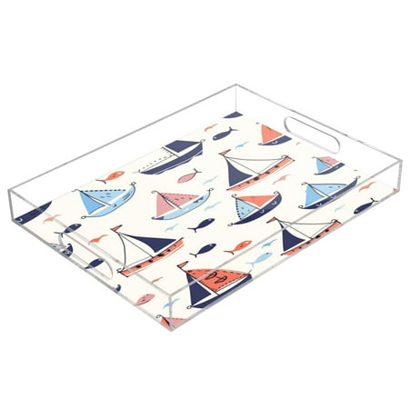 

Acrylic Tray 15.7*11.8*1.9 Inch Transparent Tray Food Tray Tea Cup Tray Serving Trays Cosmetics Storage Kitchen Table Bathroom Sundry Storage Colorful Cartoon Boat
