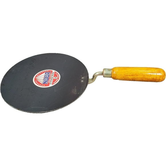 Noor - 10" Flat Iron Pan (Tava) w/Wooden Handle - single pack - perfect for baking large batches of buns (1ct)