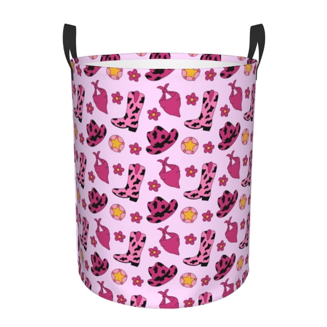 Balery Retro Cowgirl Cesta de ropa redonda con asas, impermeable, independiente, para ropa, juguetes, dormitorio y familia-Small