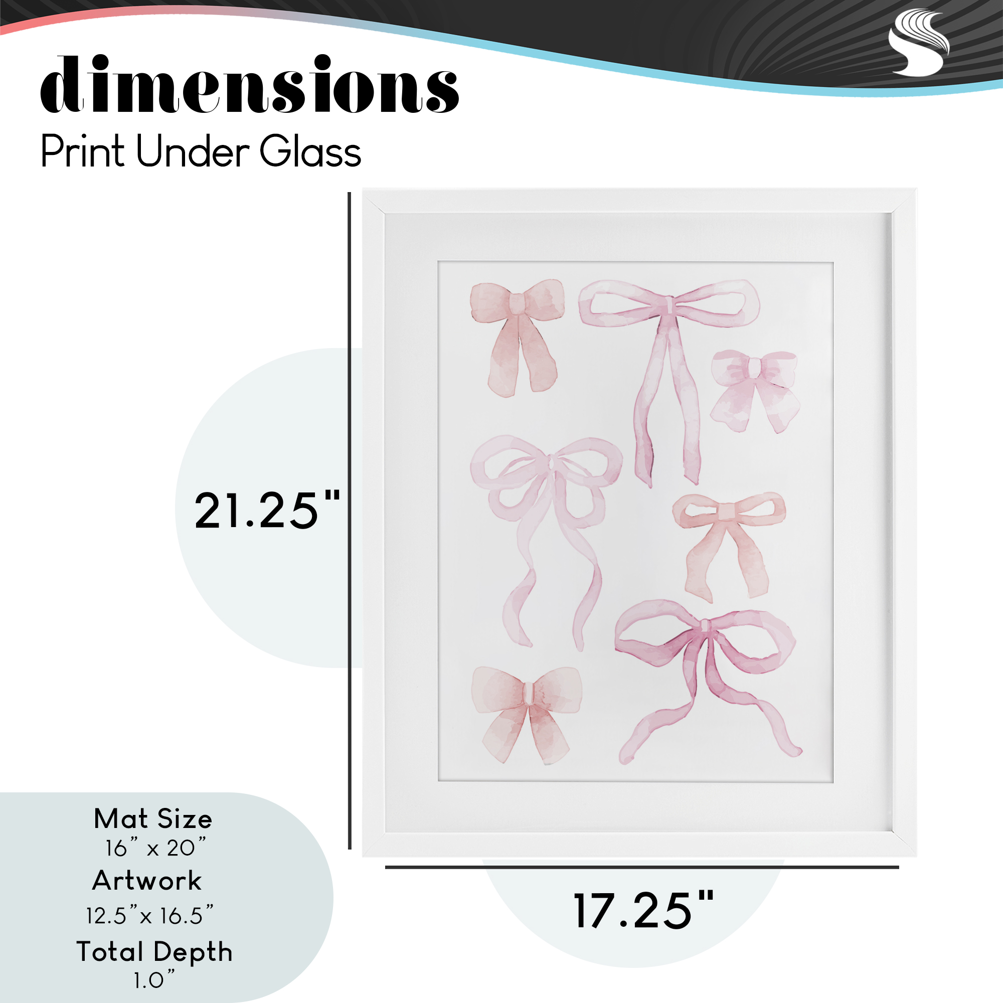 Pink Watercolor Bows White Framed Print Under Glass, design by Kim Allen