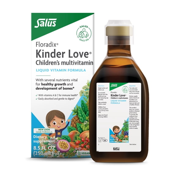 Floradix Kinder Love Children's Multivitamin - Herbal Supplement - Liquid Multivitamin for Kids - Vitamins A, C, D & E, Calcium & More - Vegetarian, Non-GMO, Gluten-Free - 8.5 fl oz
