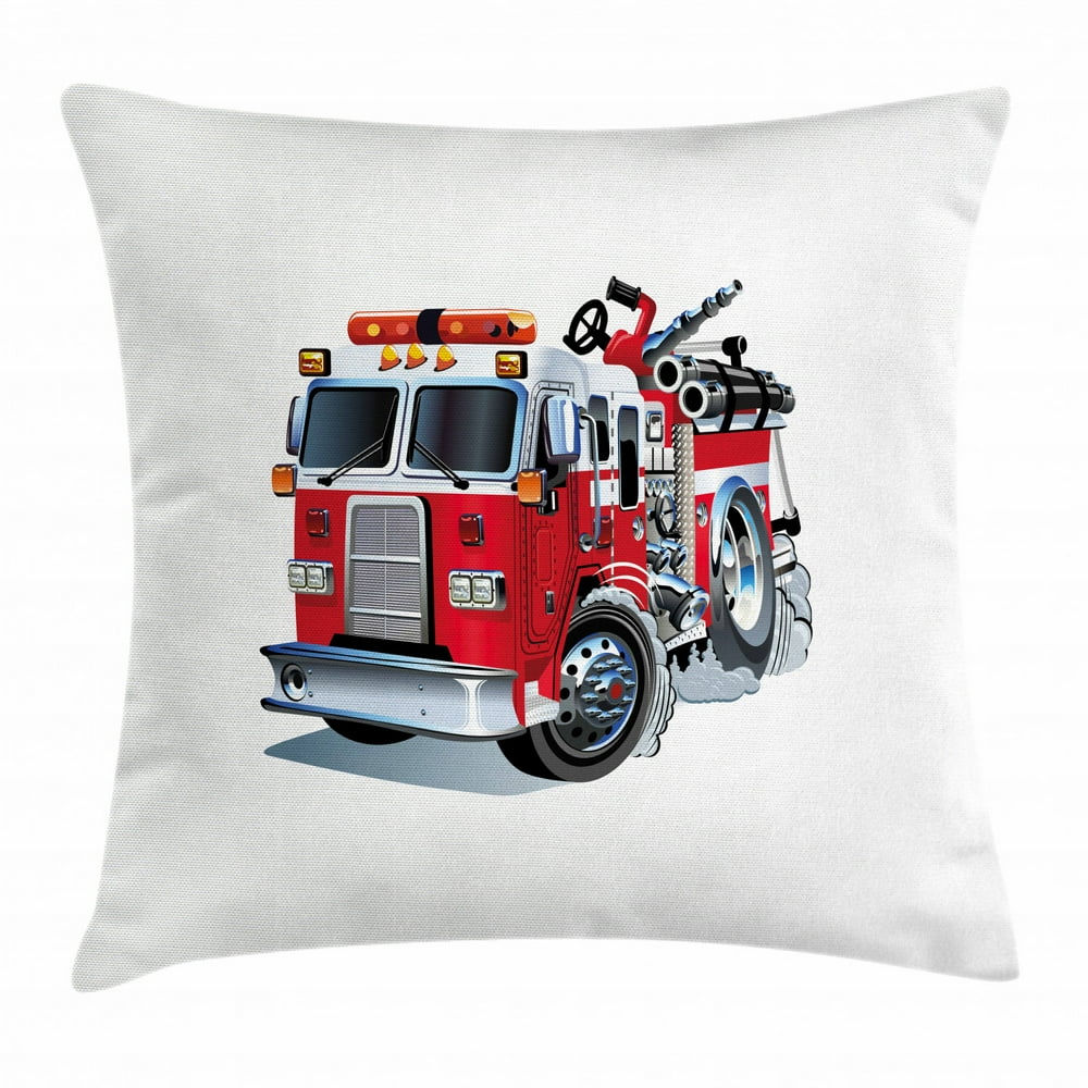Truck Throw Pillow Cushion Cover, Fire Brigade Vehicle Emergency Aid