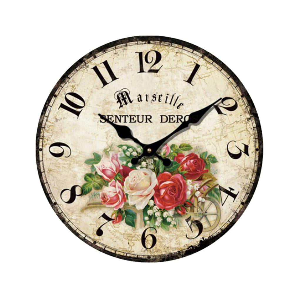Vintage Distressed Kitchen Cafe Wall Clock Wood Effect Rustic Shabby Chic 