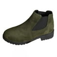 thumbnail image 3 of Women's Ankle Boots Chunky Low Heels Booties Slip On Elastic Fall Short Boots Women Round Toe Casual Solid Suede Comfortable Bootie Outdoor Non-Slip Hiking Riding Boot Walking Shoes Army Green, 3 of 5
