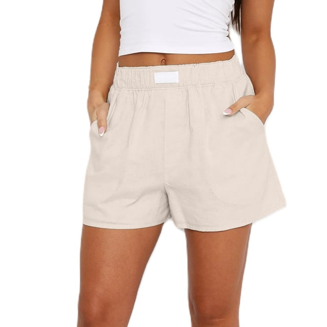 Timegard Womens Shorts Lightweight Elastic Waist Solid Color Loose Summer Casual Shorts with Pockets