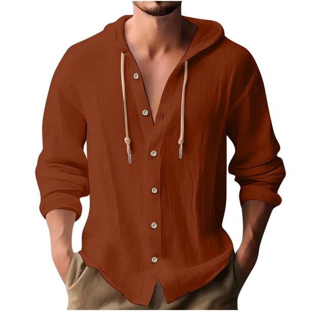 pstuiky mangas largas para hombre, Blusa informal de manga larga con capucha y cuello redondo con botones lisos a la moda para hombre camisetas de hombre xxl
