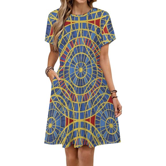 Distressed Dragoncon Marriott Carpet Pattern with Extrusion Sundress Short Sleeve Dress Summer Women Clothes Dress for Women Dresses