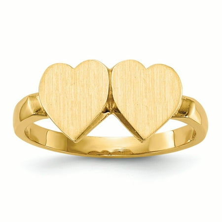 14K Yellow Gold 2 MM Double Heart Engravable Signet Ring, Size 6