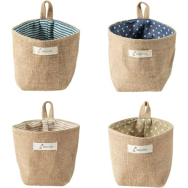4 piezas de cesta de almacenamiento de lino y algodón, bolsa de almacenamiento colgante utilizada para instalar cosméticos y artículos pequeños