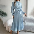 thumbnail image 2 of MORTTIC Women's Elegant High Neck Long Sleeve Belted Pleated Maxi Dress - Solid Color Flowy Office Dress for Spring & Fall, 2 of 7