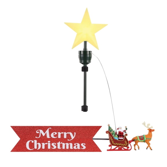 Mr. Christmas Animated Santa & Sleigh Tree Topper, Red
