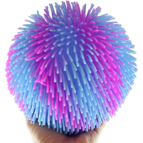 1 PURPLE AND BLUE Striped Multi-Color Tie Dye Swirl Jumbo 8" Puffer Ball - Sensory Therapy Fidget Stress Balls - OT Autism SPD