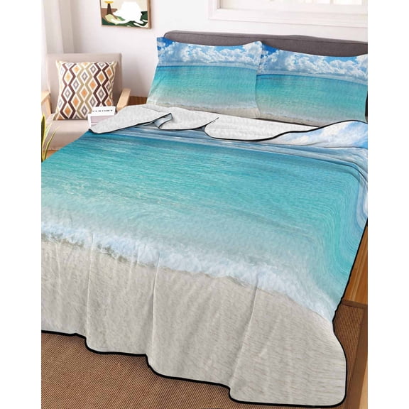 Ocean Blue King Size Down Alternative Comforter, Lightweight Comforter Quilt Bedding Set with Pillow Shams Beach Nature Coast Sea Shore Sky Seawater All Seasons Bed Comforter Duvet Insert 96"x106"