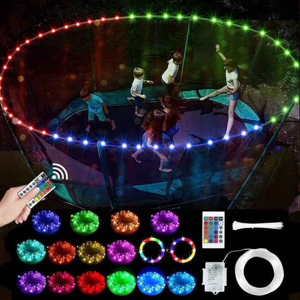 Luces LED para trampolín, luz LED con control remoto para borde de trampolín, 16 colores cambiantes, resistente al agua, fácil instalación, antiimpacto, súper brillante para jugar de noche al aire li