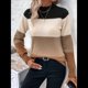 thumbnail image 4 of Suéteres de Bloque de Color para Mujer, Blusas de Larga con Cuello Alto, Suéter de Punto Holgado. Color Caramelo M, 4 of 7