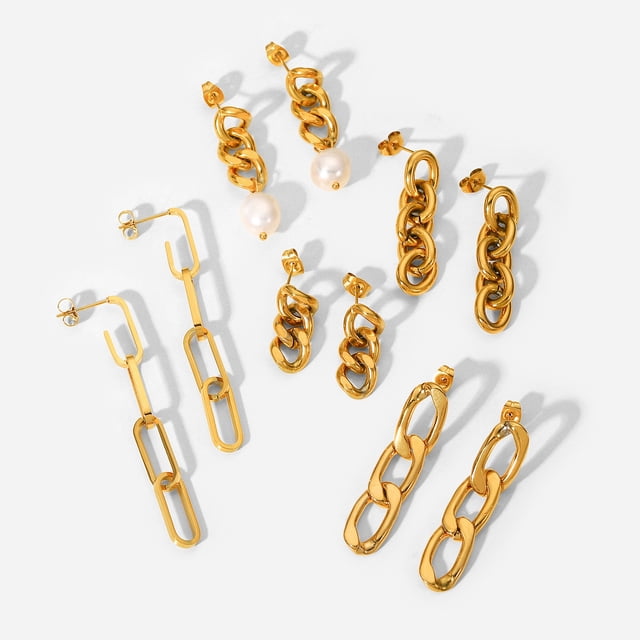 Pendientes Mujer DoradosPendientes Acero Titanio-5uds TUNC Sencillez