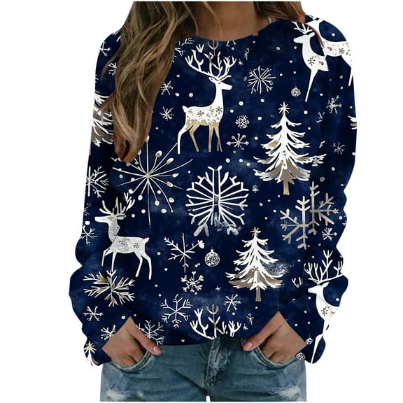 WXLWZYWL Women's Ugly Christmas Sweatshirt Crewneck Funny Graphic Printed Buffalo Plaid Reindeer Shirts Xmas Pullover Top