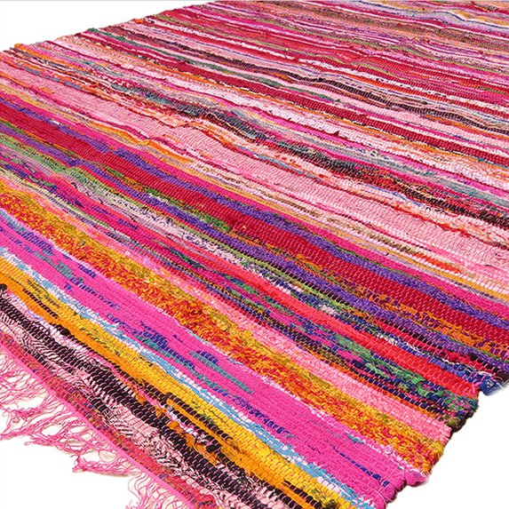 Aakriti Handmade Rag Rug, Chindi Rug, Multicolored, Indian Rug, Recycled Rug, Boho Style, Decorative Rug ( 5x3 ft) (Pink)