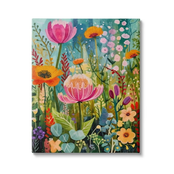 Stupell Industries Whimsical Floral Garden Botanical & Floral Painting Gallery Wrapped Canvas Print Wall Art, 16 x 20