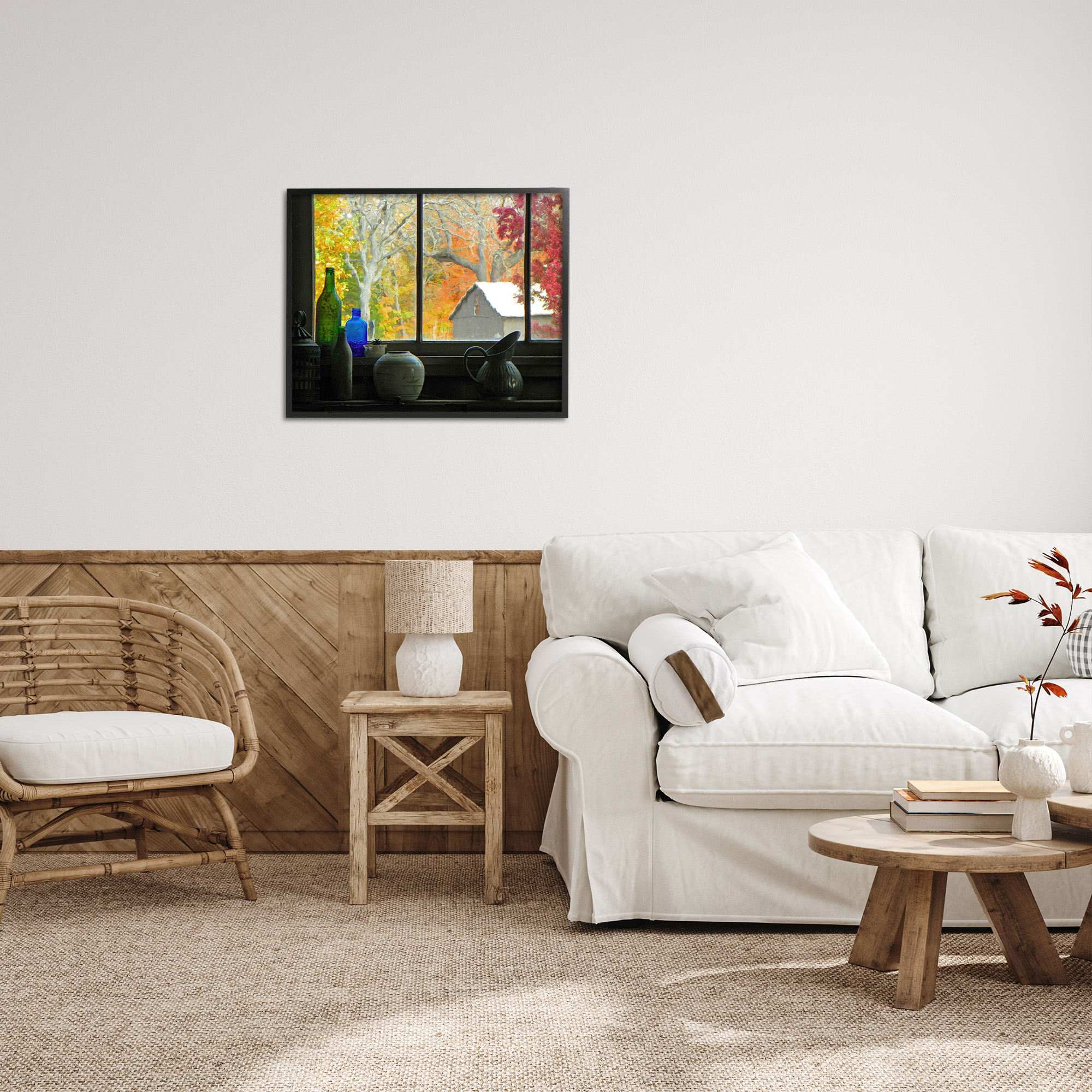 Stupell Industries Fall Foliage in Window Landscape Photography Black Framed Art Print Wall Art, 30 x 24