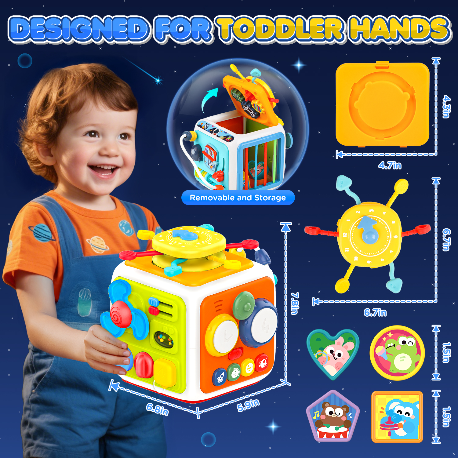 Huge Wave 7-in-1 Baby Activity Cube with Music & Light, Montessori Learning Toys for Toddlers, Removable Educational Toys Birthday Gifts for Kids 6-18 Months