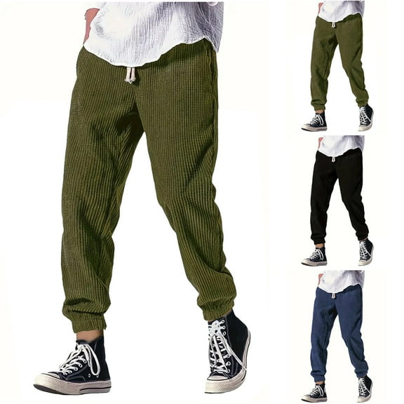 CQONEPT Waffle Pants for Mens Casual Loose Fit Fleece Lined Pant Trendy Athletic Running Trousers with Pockets Army Green 2XL