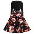 thumbnail image 4 of Navidad mujer Retro estampado Patchwork manga larga noche cuello redondo cremallera fiesta graduación vestido Vintage Fridja nbo1251, 4 of 7