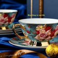 thumbnail image 4 of YBK Tech Euro Style Bone China Cup& Saucer Set Ceramic Tea Coffee Cup compatible Home Kitchen Wedding (Retro Flower Pattern- Dark Blue)_Gift Of G, 4 of 5
