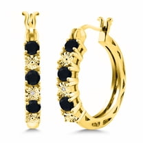 Gem Stone King 0.61 Ct Black Onyx E-F Lab Grown Diamond 18K Yellow Gold Plated Silver Earrings