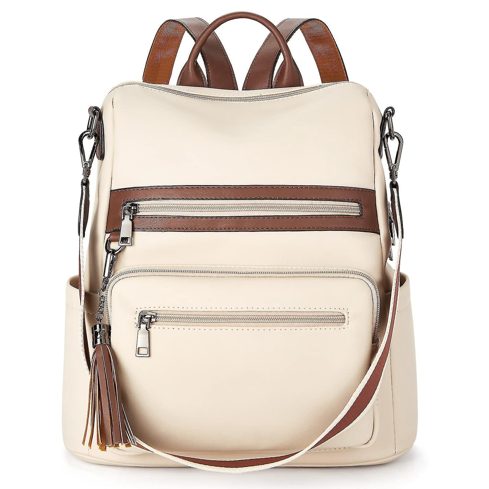 Women s Vegan Leather Backpack Large Travel Backpack College Shoulder Bag With Tassel beige brown Walmart