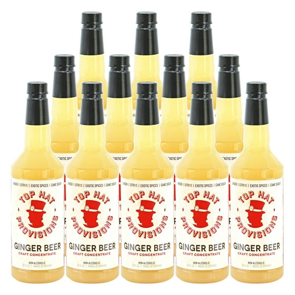 Top Hat Spicy Ginger Beer Syrup - Moscow Mule Mix - Ginger Shrub - Ginger Syrup for Cocktails - 12 pack 32oz Liquid Plastic Bottles