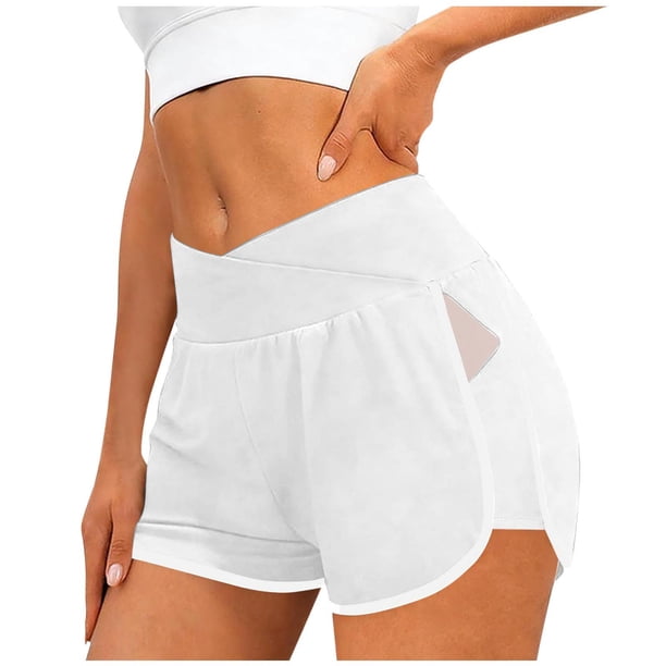 Pantalones Cortos de Cintura Elástica Mujeres Sueltos Color Sólido Pantalones Cortos Deportivos Delgados