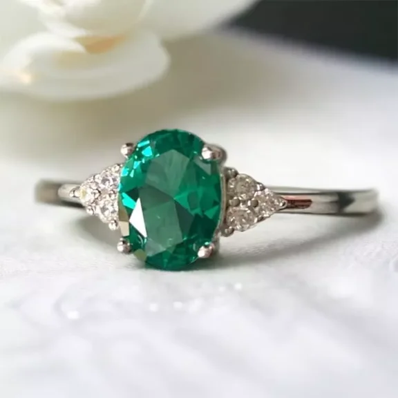 Certified Natural Green Emerald Ring 925 Sterling Silver Handmade Engagemant Ring
