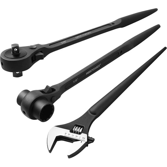 UTAH-3 Pcs Spud Ratchet Set, 3/4" x 7/8" Dual Socket Scaffold Wrench, 1/2" x 3/8" Dual Head Ratchet, 12 inch Spud Wrench
