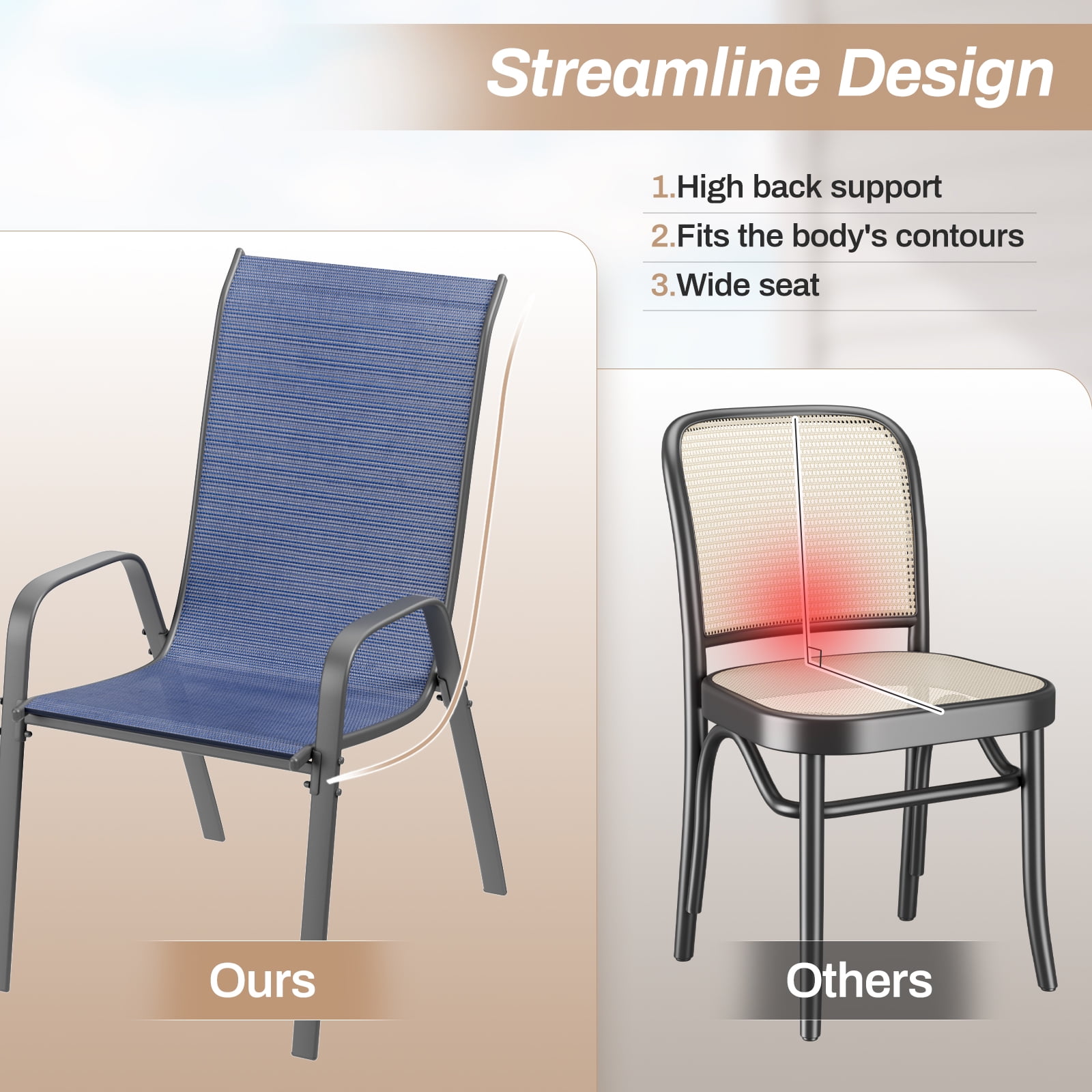Pirecart 4PCS Patio Chairs Set Outdoor Breathable Textilene Stackable Chairs with Metal Frame, Armrests