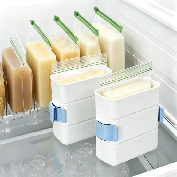 LAMU Freezer Food Block Maker 2 Pack Refrigerators Storage Containers Bags, Freezer Meal Prep Containers, Food Freezer Molds for Soup, Small
