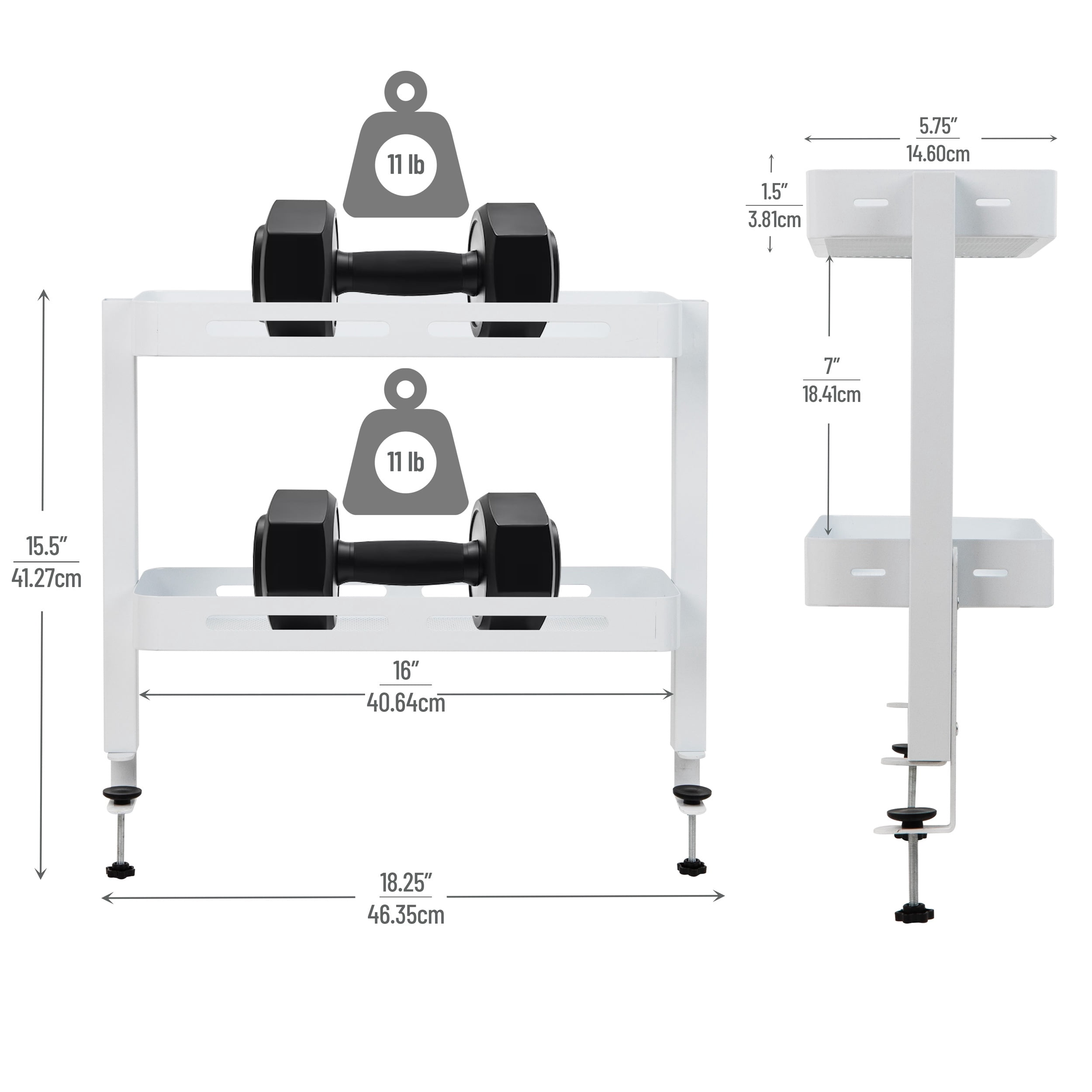 Mind Reader 2-Tier Desk Organizer with Clamp, Accessory Shelf for Office or Gaming, Office, Metal, White