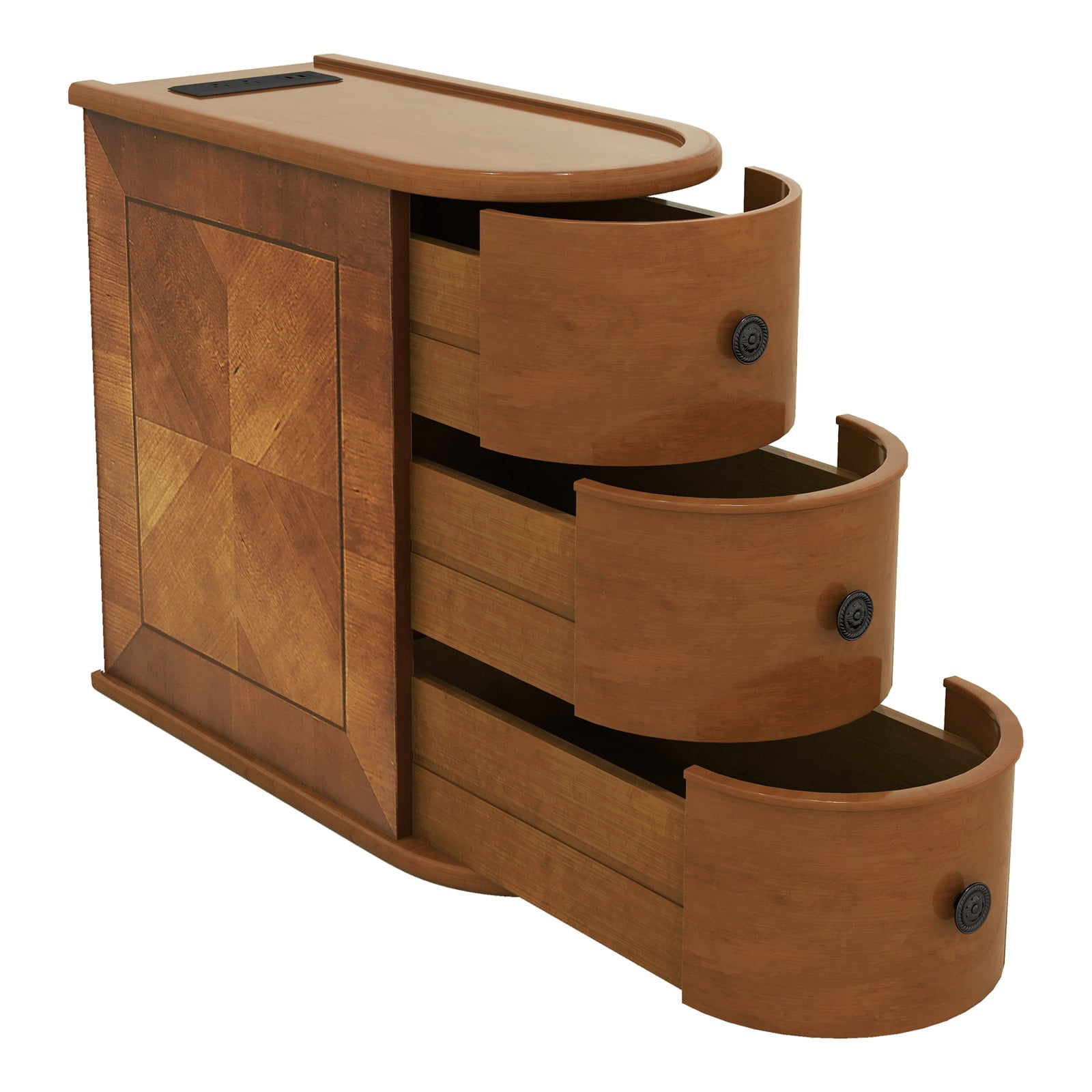Hommoo Vintage Wood End Table with Charging Station, 3 Drawers Sofa Side Table Nightstand for Bedroom, Living Room, Closet, Walnut