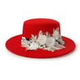 thumbnail image 2 of Slccxzc Elegant Fedora Hat with Floral Embellishment Retro Wide Brim Hat Panama Floppy Cap for Wedding Race Banquet Tea Parties, 2 of 7